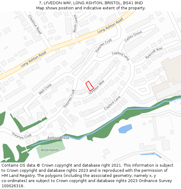 7, LYVEDON WAY, LONG ASHTON, BRISTOL, BS41 9ND: Location map and indicative extent of plot