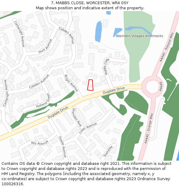 7, MABBS CLOSE, WORCESTER, WR4 0SY: Location map and indicative extent of plot