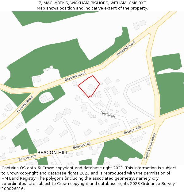 7, MACLARENS, WICKHAM BISHOPS, WITHAM, CM8 3XE: Location map and indicative extent of plot