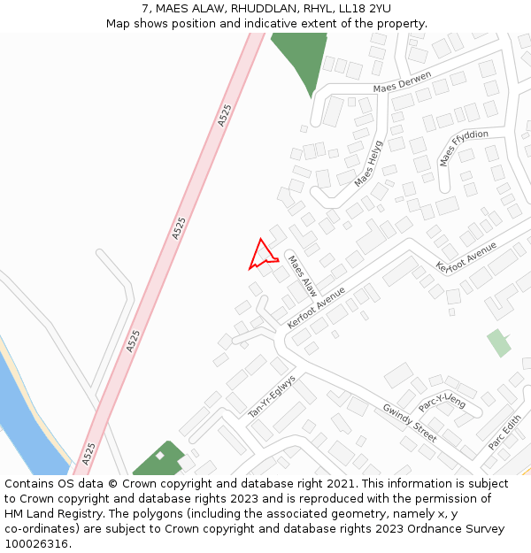 7, MAES ALAW, RHUDDLAN, RHYL, LL18 2YU: Location map and indicative extent of plot