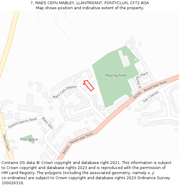 7, MAES CEFN MABLEY, LLANTRISANT, PONTYCLUN, CF72 8GA: Location map and indicative extent of plot