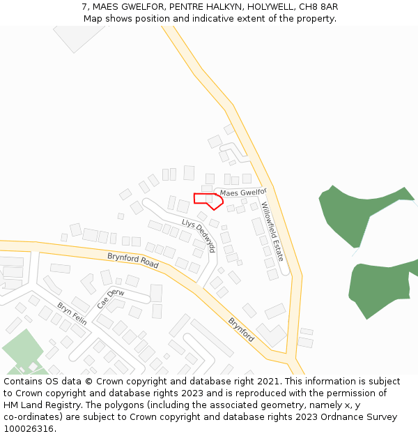 7, MAES GWELFOR, PENTRE HALKYN, HOLYWELL, CH8 8AR: Location map and indicative extent of plot