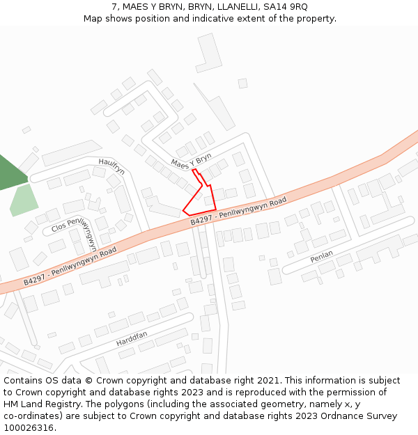 7, MAES Y BRYN, BRYN, LLANELLI, SA14 9RQ: Location map and indicative extent of plot