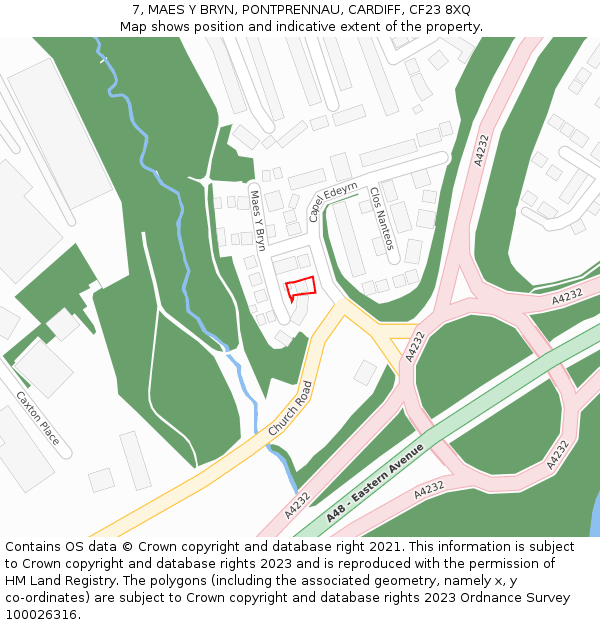 7, MAES Y BRYN, PONTPRENNAU, CARDIFF, CF23 8XQ: Location map and indicative extent of plot