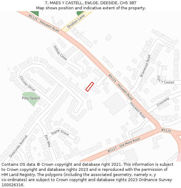 7, MAES Y CASTELL, EWLOE, DEESIDE, CH5 3BT: Location map and indicative extent of plot