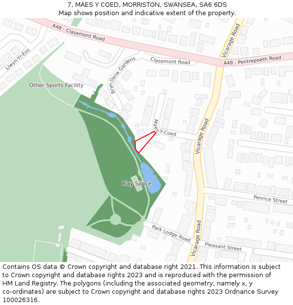 7, MAES Y COED, MORRISTON, SWANSEA, SA6 6DS: Location map and indicative extent of plot