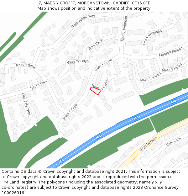 7, MAES Y CROFFT, MORGANSTOWN, CARDIFF, CF15 8FE: Location map and indicative extent of plot