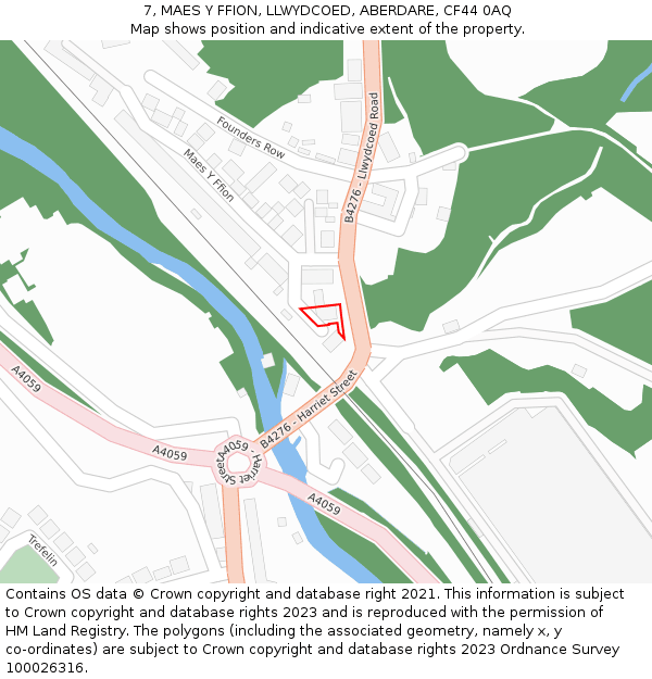 7, MAES Y FFION, LLWYDCOED, ABERDARE, CF44 0AQ: Location map and indicative extent of plot