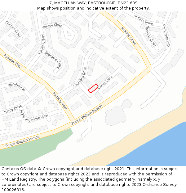 7, MAGELLAN WAY, EASTBOURNE, BN23 6RS: Location map and indicative extent of plot