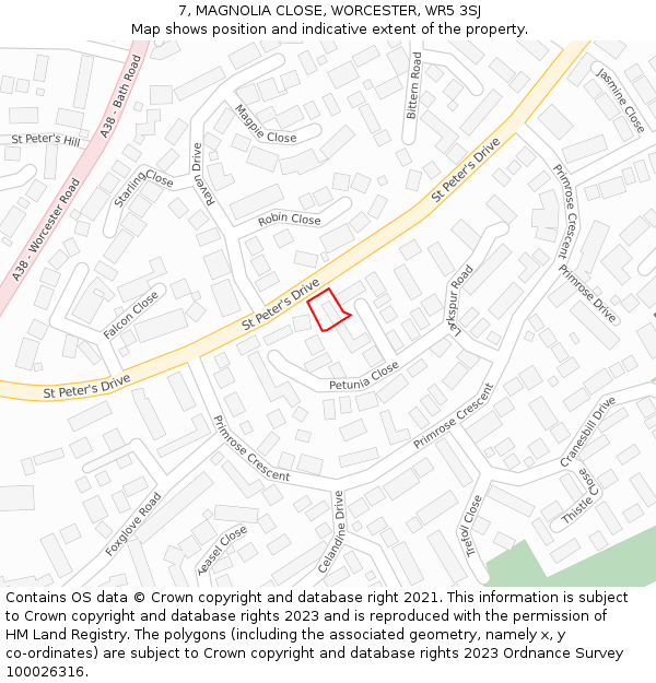 7, MAGNOLIA CLOSE, WORCESTER, WR5 3SJ: Location map and indicative extent of plot