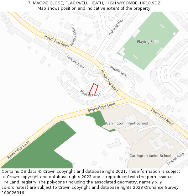 7, MAGPIE CLOSE, FLACKWELL HEATH, HIGH WYCOMBE, HP10 9DZ: Location map and indicative extent of plot