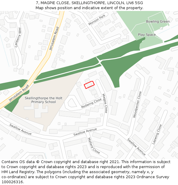 7, MAGPIE CLOSE, SKELLINGTHORPE, LINCOLN, LN6 5SG: Location map and indicative extent of plot