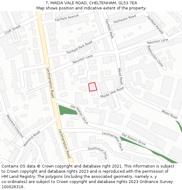 7, MAIDA VALE ROAD, CHELTENHAM, GL53 7EA: Location map and indicative extent of plot