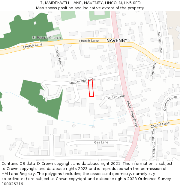 7, MAIDENWELL LANE, NAVENBY, LINCOLN, LN5 0ED: Location map and indicative extent of plot