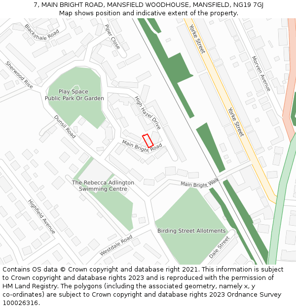 7, MAIN BRIGHT ROAD, MANSFIELD WOODHOUSE, MANSFIELD, NG19 7GJ: Location map and indicative extent of plot