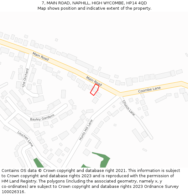 7, MAIN ROAD, NAPHILL, HIGH WYCOMBE, HP14 4QD: Location map and indicative extent of plot