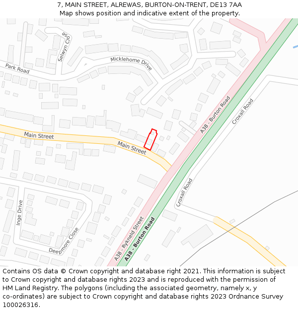 7, MAIN STREET, ALREWAS, BURTON-ON-TRENT, DE13 7AA: Location map and indicative extent of plot