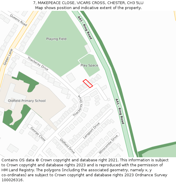 7, MAKEPEACE CLOSE, VICARS CROSS, CHESTER, CH3 5LU: Location map and indicative extent of plot