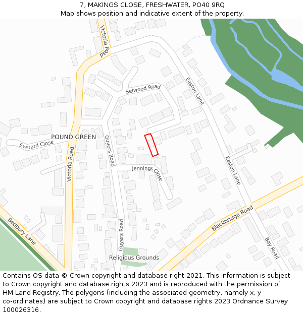 7, MAKINGS CLOSE, FRESHWATER, PO40 9RQ: Location map and indicative extent of plot