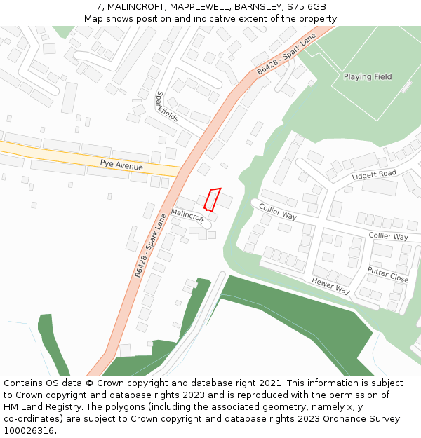 7, MALINCROFT, MAPPLEWELL, BARNSLEY, S75 6GB: Location map and indicative extent of plot