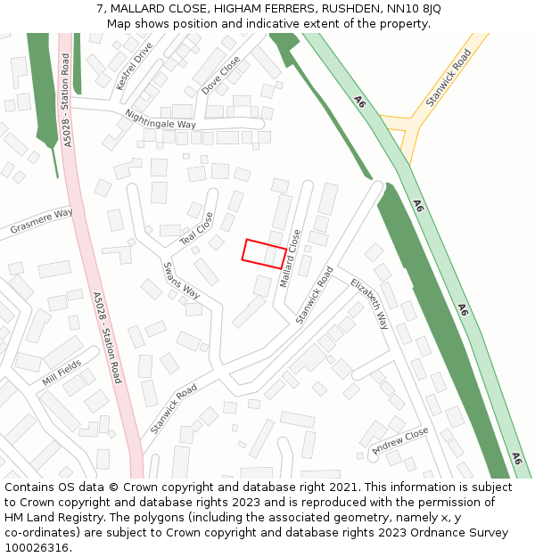 7, MALLARD CLOSE, HIGHAM FERRERS, RUSHDEN, NN10 8JQ: Location map and indicative extent of plot