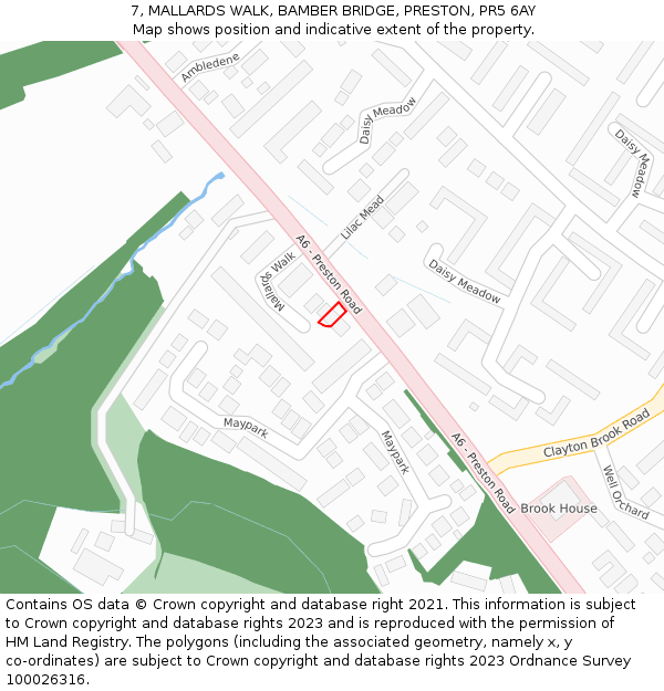 7, MALLARDS WALK, BAMBER BRIDGE, PRESTON, PR5 6AY: Location map and indicative extent of plot