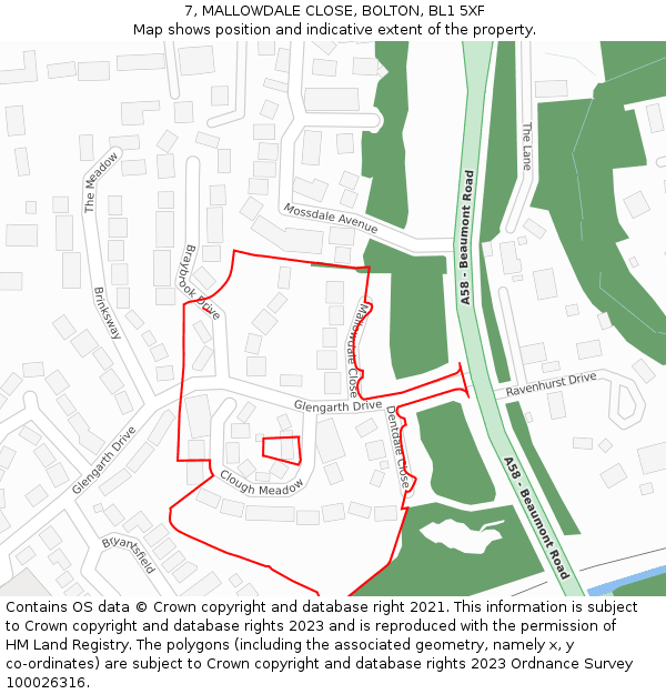 7, MALLOWDALE CLOSE, BOLTON, BL1 5XF: Location map and indicative extent of plot