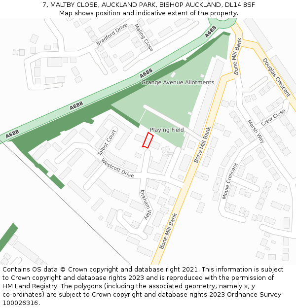 7, MALTBY CLOSE, AUCKLAND PARK, BISHOP AUCKLAND, DL14 8SF: Location map and indicative extent of plot