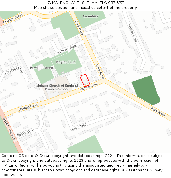 7, MALTING LANE, ISLEHAM, ELY, CB7 5RZ: Location map and indicative extent of plot