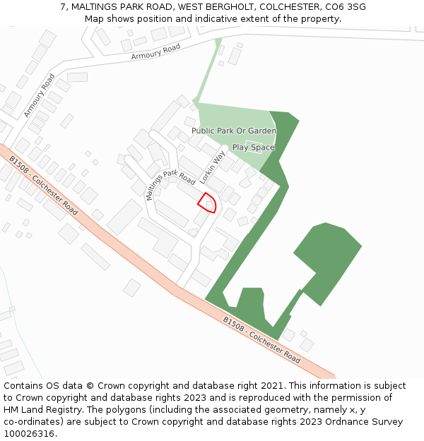 7, MALTINGS PARK ROAD, WEST BERGHOLT, COLCHESTER, CO6 3SG: Location map and indicative extent of plot