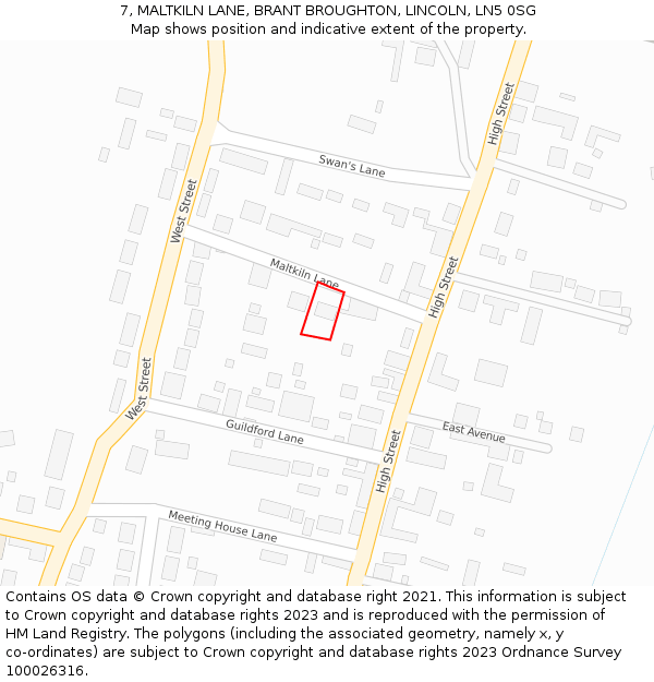 7, MALTKILN LANE, BRANT BROUGHTON, LINCOLN, LN5 0SG: Location map and indicative extent of plot