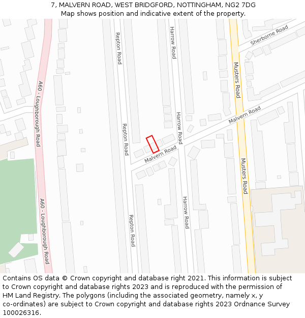 7, MALVERN ROAD, WEST BRIDGFORD, NOTTINGHAM, NG2 7DG: Location map and indicative extent of plot