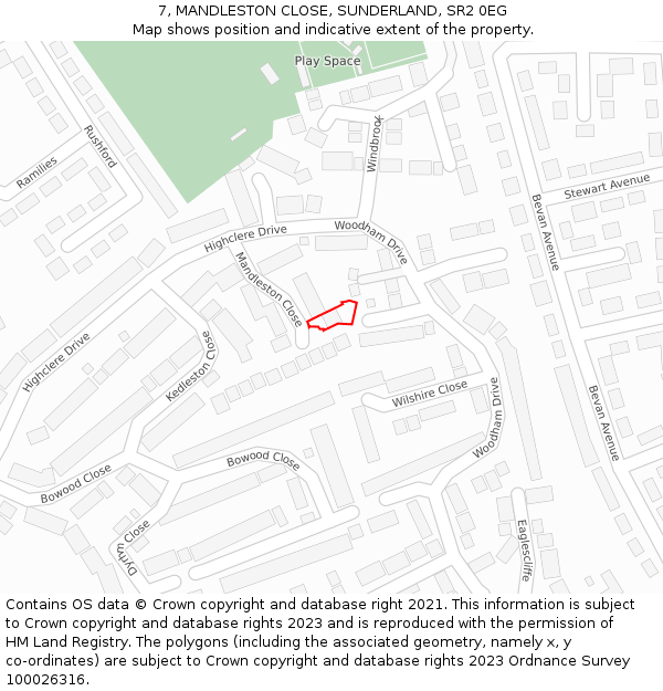 7, MANDLESTON CLOSE, SUNDERLAND, SR2 0EG: Location map and indicative extent of plot