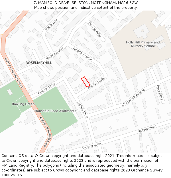 7, MANIFOLD DRIVE, SELSTON, NOTTINGHAM, NG16 6GW: Location map and indicative extent of plot