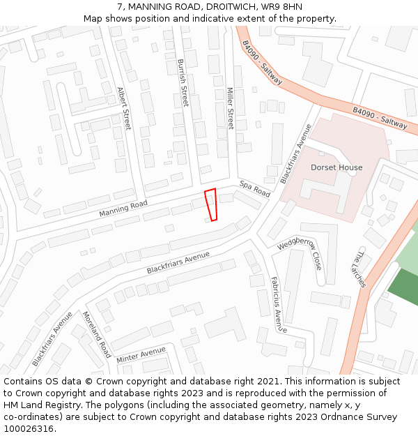 7, MANNING ROAD, DROITWICH, WR9 8HN: Location map and indicative extent of plot