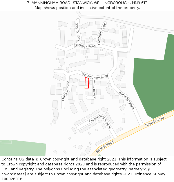 7, MANNINGHAM ROAD, STANWICK, WELLINGBOROUGH, NN9 6TF: Location map and indicative extent of plot