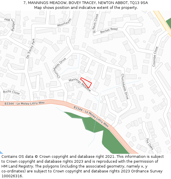 7, MANNINGS MEADOW, BOVEY TRACEY, NEWTON ABBOT, TQ13 9SA: Location map and indicative extent of plot