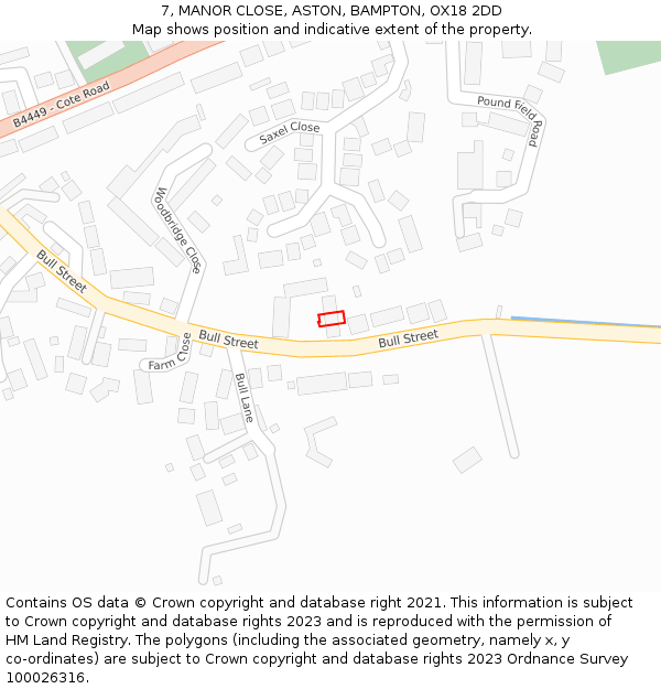 7, MANOR CLOSE, ASTON, BAMPTON, OX18 2DD: Location map and indicative extent of plot