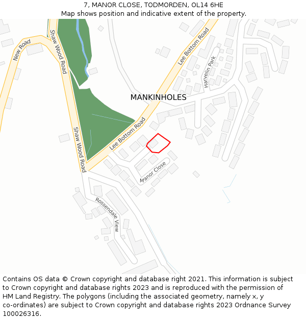 7, MANOR CLOSE, TODMORDEN, OL14 6HE: Location map and indicative extent of plot