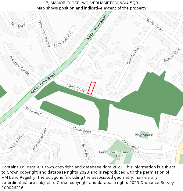 7, MANOR CLOSE, WOLVERHAMPTON, WV4 5QR: Location map and indicative extent of plot