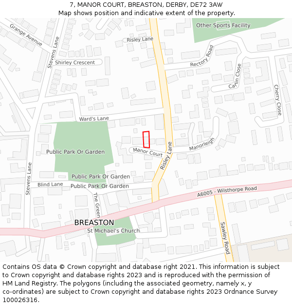 7, MANOR COURT, BREASTON, DERBY, DE72 3AW: Location map and indicative extent of plot