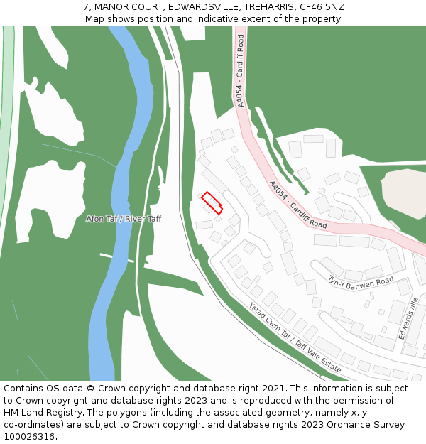 7, MANOR COURT, EDWARDSVILLE, TREHARRIS, CF46 5NZ: Location map and indicative extent of plot