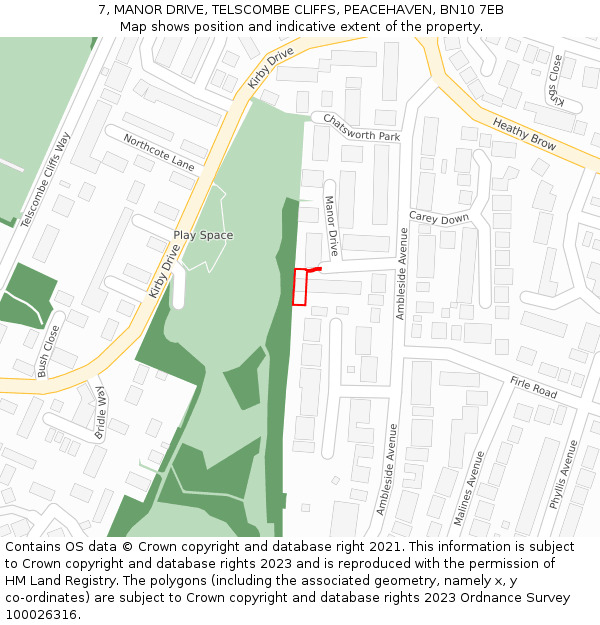 7, MANOR DRIVE, TELSCOMBE CLIFFS, PEACEHAVEN, BN10 7EB: Location map and indicative extent of plot