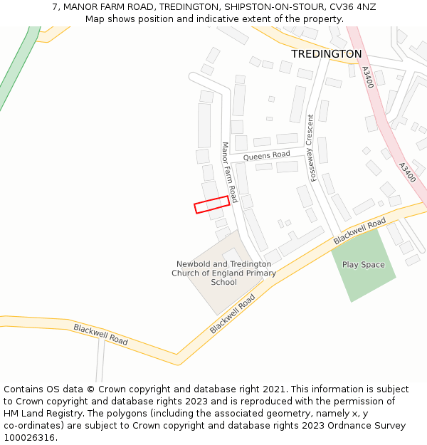 7, MANOR FARM ROAD, TREDINGTON, SHIPSTON-ON-STOUR, CV36 4NZ: Location map and indicative extent of plot