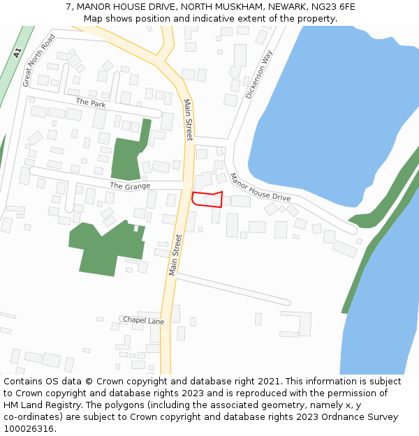 7, MANOR HOUSE DRIVE, NORTH MUSKHAM, NEWARK, NG23 6FE: Location map and indicative extent of plot