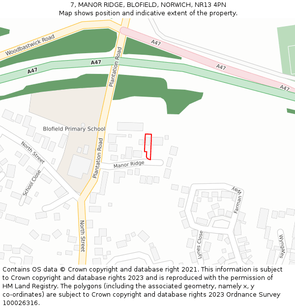 7, MANOR RIDGE, BLOFIELD, NORWICH, NR13 4PN: Location map and indicative extent of plot