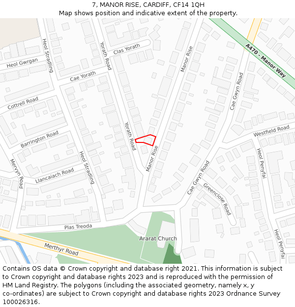 7, MANOR RISE, CARDIFF, CF14 1QH: Location map and indicative extent of plot