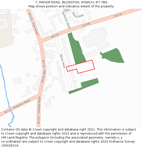 7, MANOR ROAD, BILDESTON, IPSWICH, IP7 7BG: Location map and indicative extent of plot