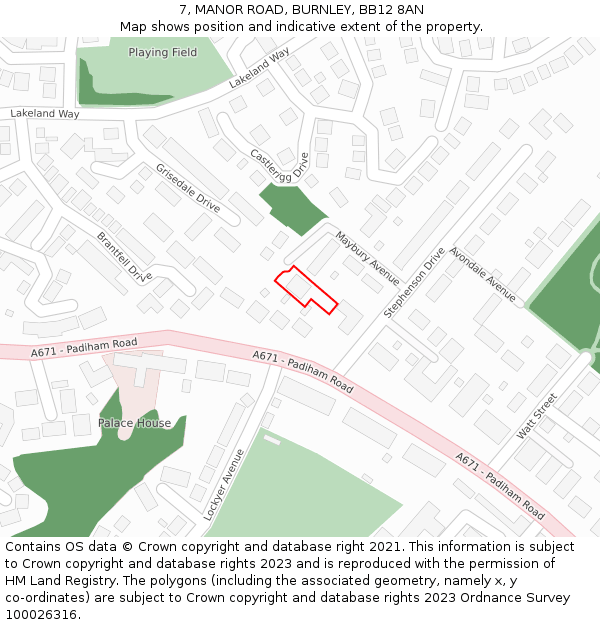 7, MANOR ROAD, BURNLEY, BB12 8AN: Location map and indicative extent of plot