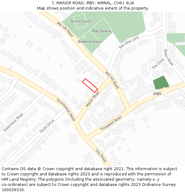 7, MANOR ROAD, IRBY, WIRRAL, CH61 4UA: Location map and indicative extent of plot